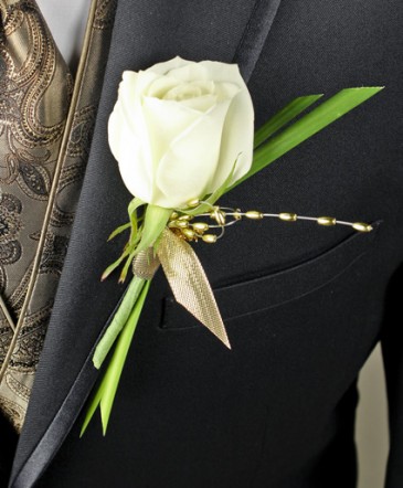 WHITE ROSE GLITTER Prom Boutonniere in Sedalia, MO | State Fair Floral