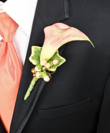 ELEGANT APRICOT CALLA Prom Boutonniere in Albany, NY | Ambiance Florals & Events