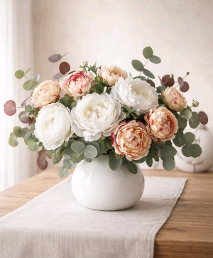 TIMELESS PEACH PEONIES  Ceramic Arrangement
