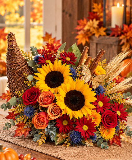 A Cornucopia of Happiness Call Us for Faster Service & Daily Specials: (915) 303-8500 Text Us to Order Anytime: (915) 505-3708 Your trusted source for Flowers & Delivery in El Paso TX 