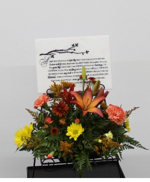 A Limb Has Fallen Centerpiece Arrangement with Corian Tile