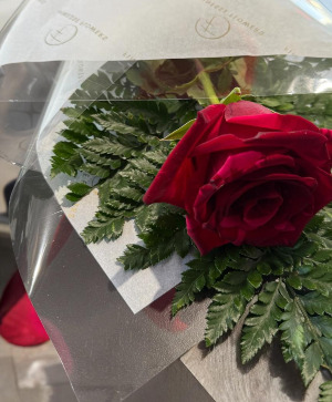 A Single Red Rose Wrapped Hand Tie Bouquet