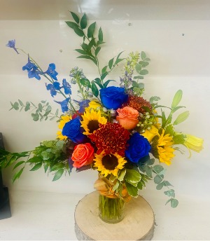 A "touch of blue" Flower Arrangement