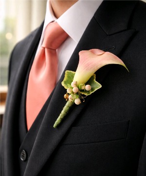 ELEGANT APRICOT CALLA Boutonnière