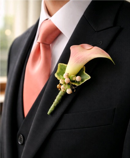 ELEGANT APRICOT CALLA Boutonnière