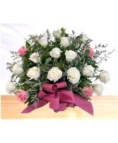 Adoration: Pink and White Rose  Tray Arrangement