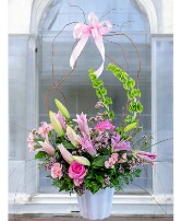 Adoration: Pinks and Greens Container Arrangement