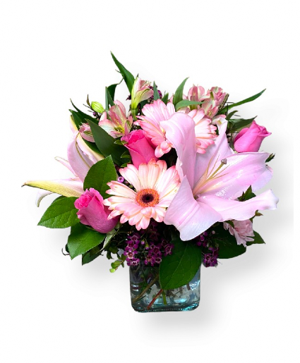 Afroditis  all pink  Square Vase Arrangement