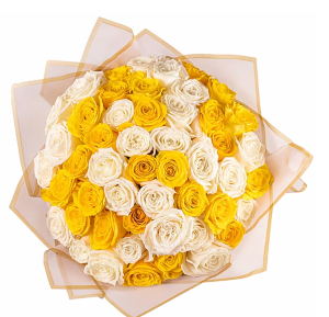 Eternal Joy. | Alegría Eterna 50 White & Yellow Roses | Ramo de 50 Rosas Blancas y Amarillas