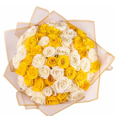 Eternal Joy. | Alegría Eterna 50 White & Yellow Roses | Ramo de 50 Rosas Blancas y Amarillas