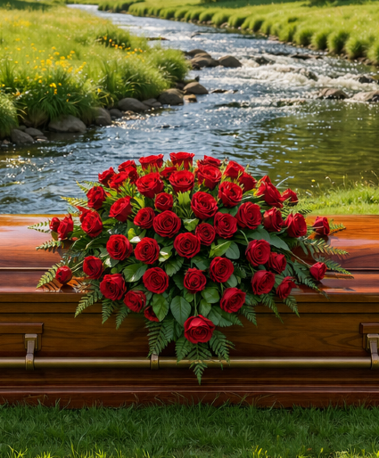 k640 Crimson Embrace All Rose Casket Spray Casket Spray