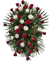 K675 All Red & White Rose Easel Spray Easel Spray