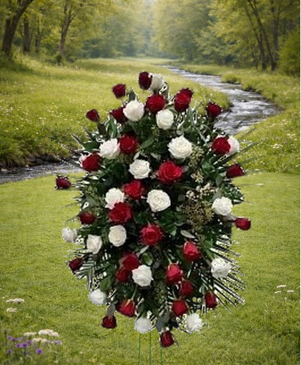 K675 All Red & White Rose Easel Spray Easel Spray