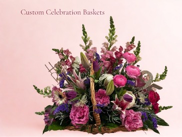 All the Bells and Whistles Celebration Basket Basket Arrangement in Mechanicsville, VA | Christy's Cottage - Home of Flowers by Zoie