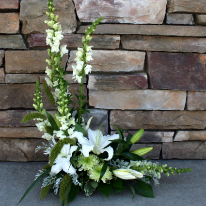 All White A-Symmetrical Design Sympathy Vase Arrangement