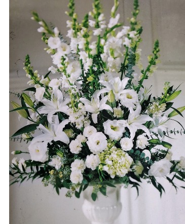 All white Basket   Funeral Basket  in Rowland Heights, CA | Charming Flowers and Gifts