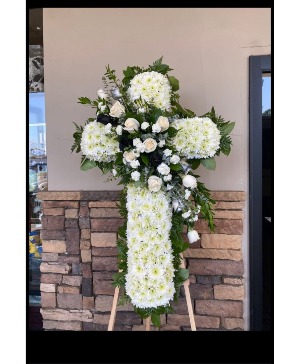 All White Cross Standing Spray 