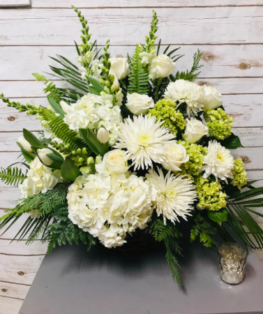 All White Elegant Wicker Basket Basket Arrangement