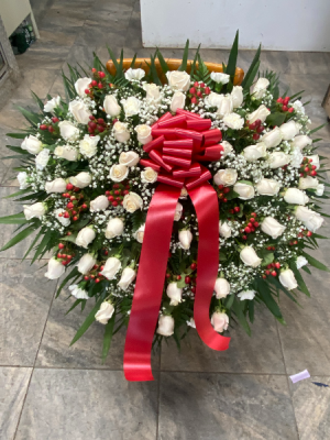 All white roses funeral casket