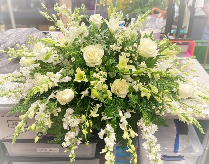 All White Small Casket Spray 