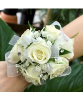Classic White Spray Rose and Baby's Breath PROM CORSAGE