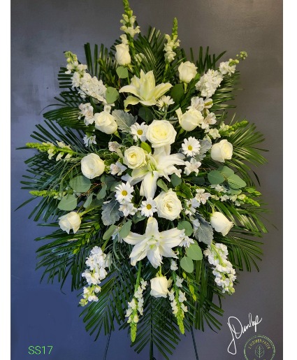All White Standing Spray Funeral Flowers 