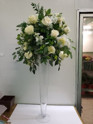 All white wedding arrangement  