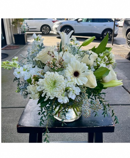 All White Arrangement Flowers and Vase Varies 