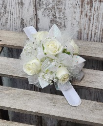 All white wrist corsage  