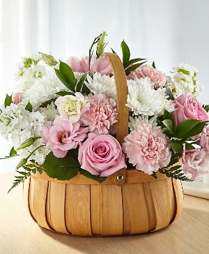 Always Grateful  Pink and White in a Basket 
