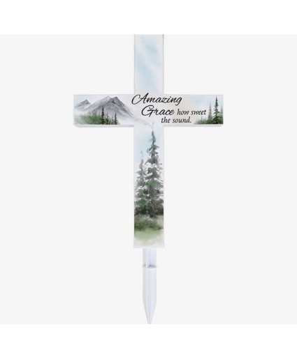 Amazing Grace Solar Cross Garden Stake