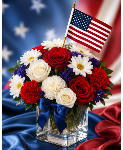 Americana Satin Blooms Call Us for Faster Service & Daily Specials: (915) 303-8500 Text Us to Order Anytime: (915) 505-3708 Your trusted source for Flowers & Delivery in El Paso TX