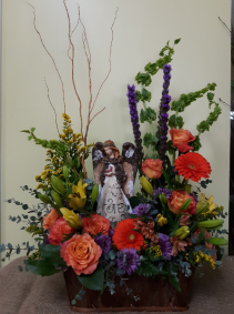Angel garden sympathy table arrangement