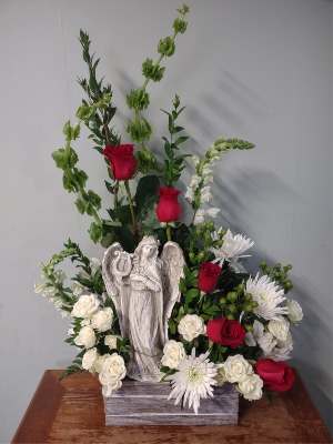 Angel Keepsake & Flowers  Fresh Arrangement
