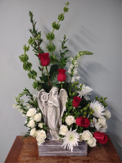 Angel Keepsake & Flowers  Fresh Arrangement