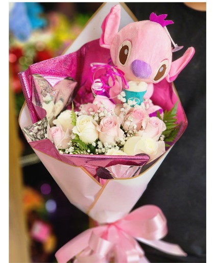 Angel Pink Hand Bouquet ROSES AND Angel 