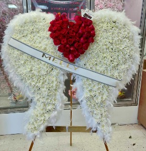 ANGEL WINGS ALL WHITE WITH RED HEART CENTER 
