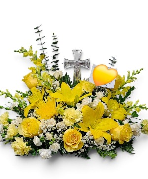Angelic crystal cross  Floral arrangement 