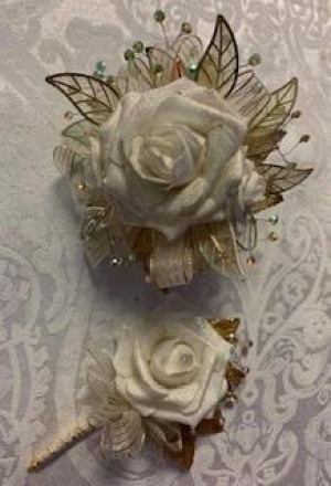 Antique gold and cream bling wristlet 