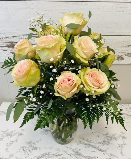 Antique Pail Pink Roses  