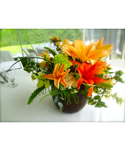 Apricot, orange and green  Centerpiece