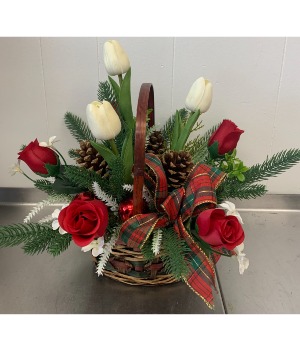 Artificial Christmas Basket Silk Arrangement