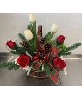 ARTIFICIAL CHRISTMAS BASKET  SILK ARRANGEMENT