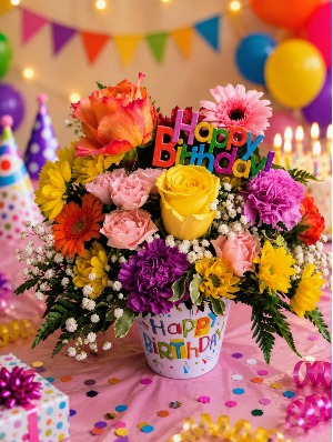ASSORTED BIRTHDAY CONTAINER FRESH ARRANGEMENT