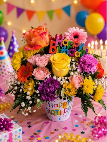 ASSORTED BIRTHDAY CONTAINER FRESH ARRANGEMENT in Hampstead, NC | Surf City Florist