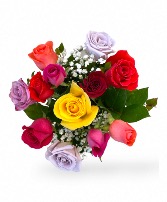 Dozen Mix Color Roses Wrapped Bouquet(PICKUP ONLY)  One Dozen Assorted Color Roses Long Stems Ecuadorian
