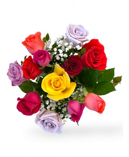 Dozen Mix Color Roses Wrapped Bouquet(PICKUP ONLY)  One Dozen Assorted Color Roses Long Stems Ecuadorian