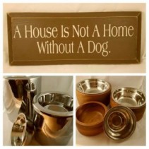 Assorted Pet Bowls, and Pet Sign 