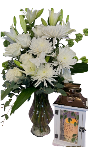 All white design with Keepsake Lantern Fresh with Gift