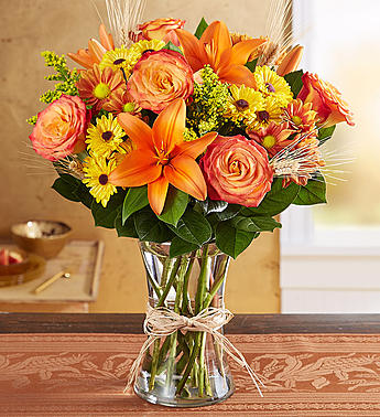 Autumn Elegance, Brilliant Shades of Fall Vased Lilies, Roses, Chrysanthemums and More!